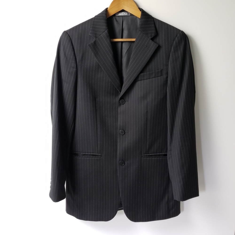 Oscar De La Renta Suit Jacket Pin Stripe Black